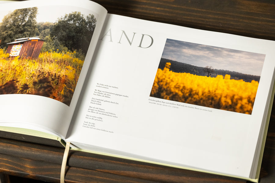 Doppelseite im ALTMARK Bildband mit Landschaftsfotografien und begleitenden Texten.